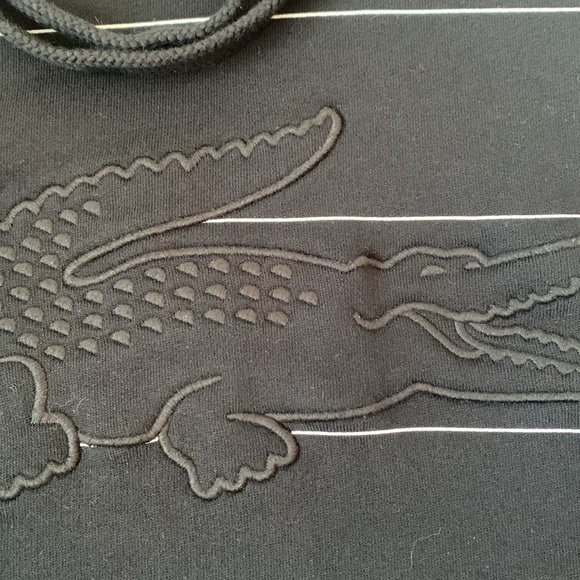 Lacoste Other - Lacoste giant logo black French terry cotton hoodie thin white stripes EUC